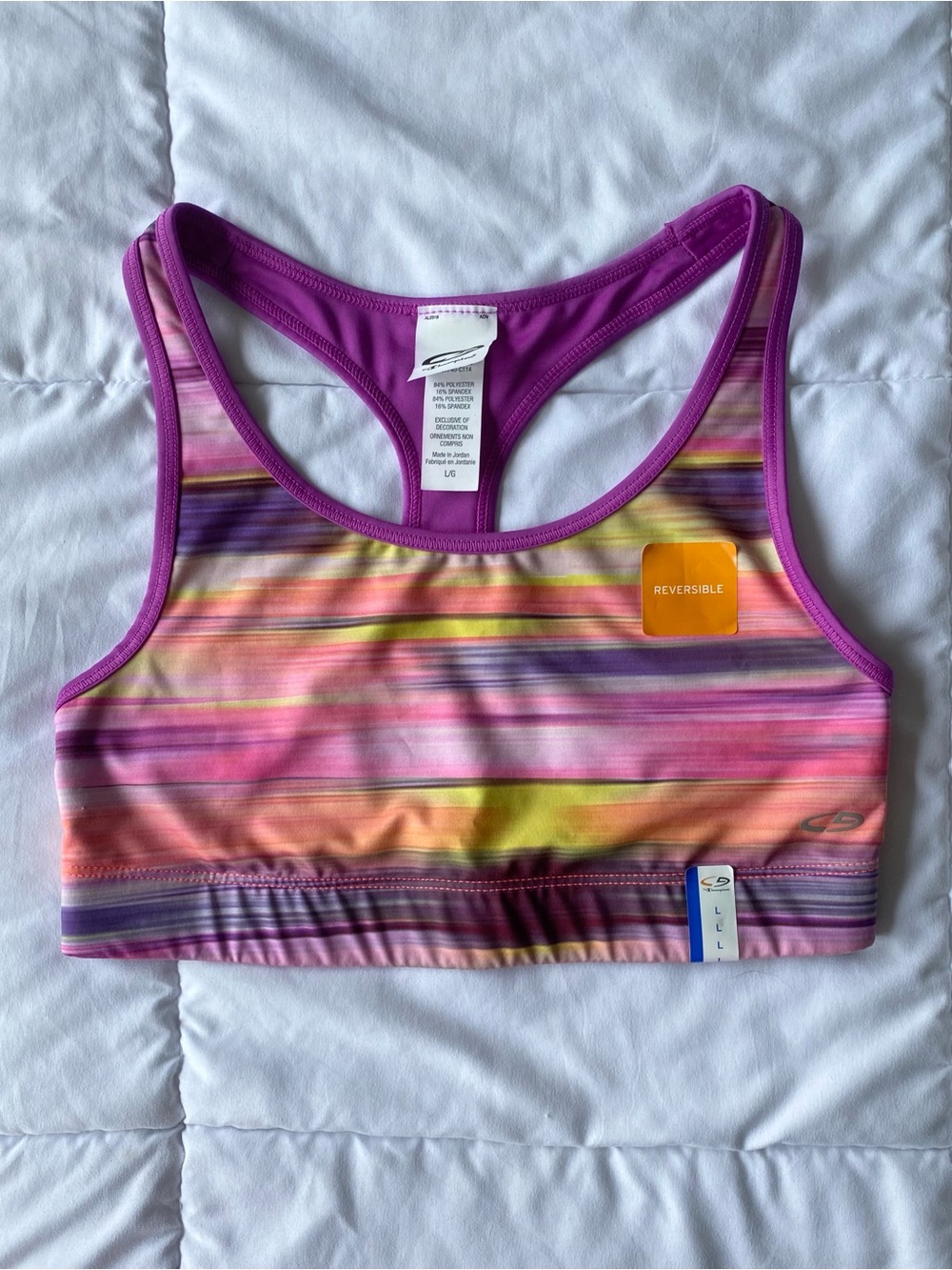 NWT Champion Purple & Multi-Stripe Reversible Sports Bra